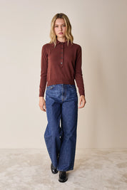 Wool and cashmere polo sweater with maxi collar