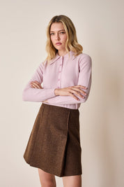 Wool and cashmere polo sweater with maxi collar