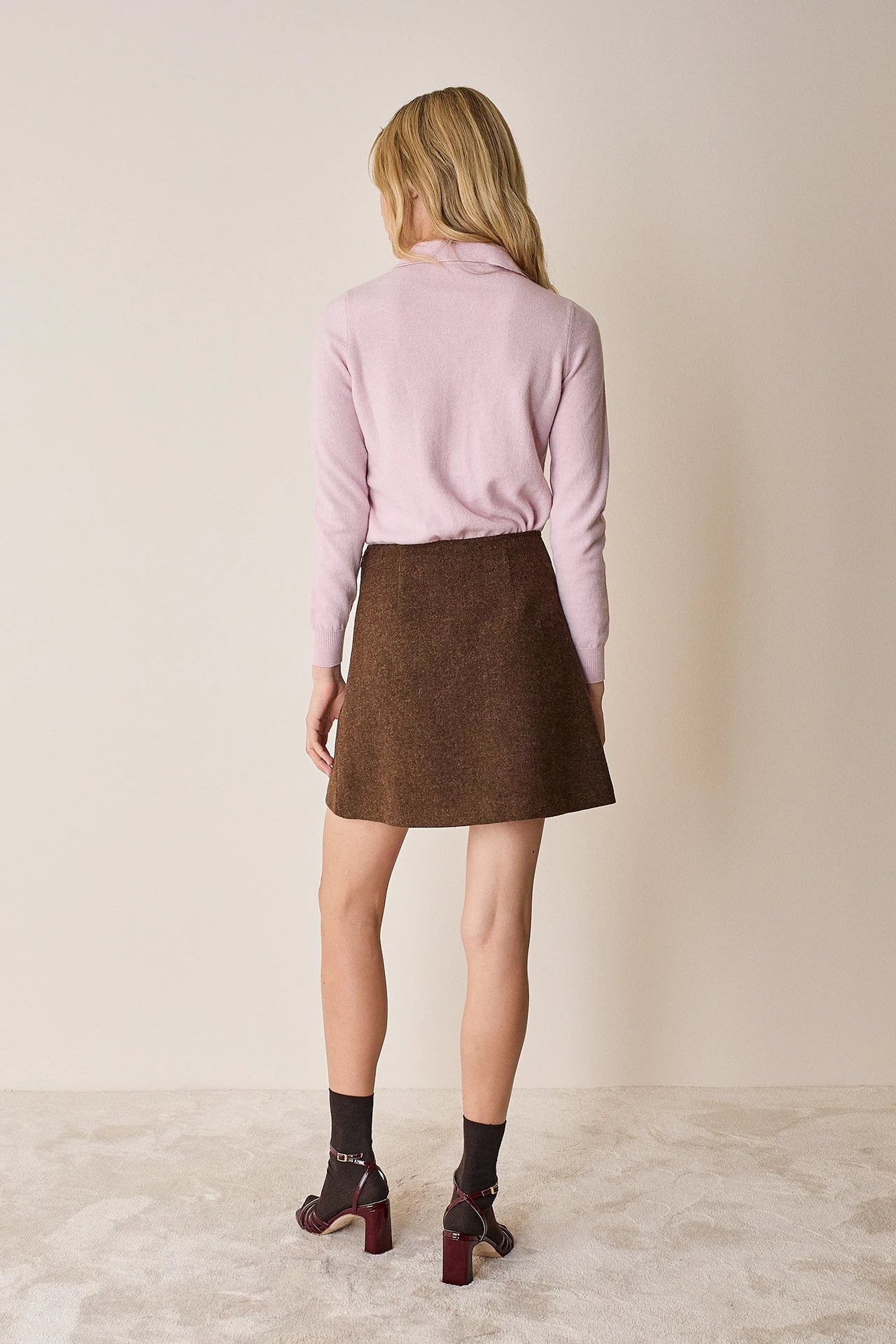 Wool and cashmere polo sweater with maxi collar