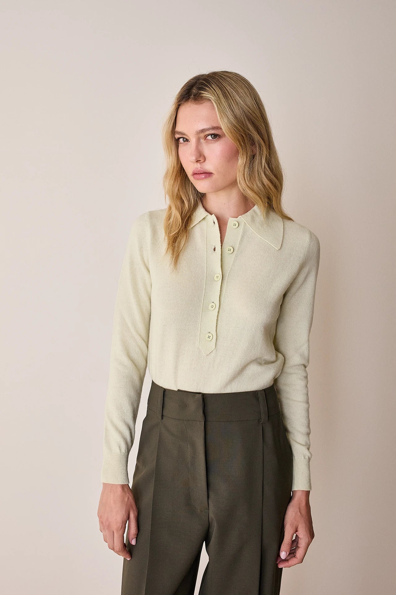 Wool and cashmere polo sweater with maxi collar