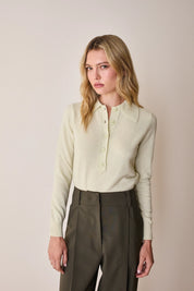 Wool and cashmere polo sweater with maxi collar