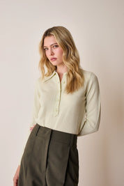 Wool and cashmere polo sweater with maxi collar