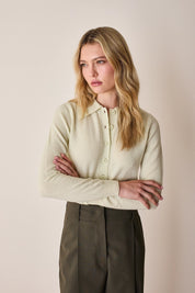 Wool and cashmere polo sweater with maxi collar