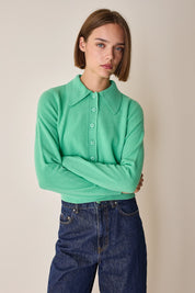 Wool and cashmere polo sweater with maxi collar