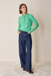 Wool and cashmere polo sweater with maxi collar