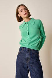 Wool and cashmere polo sweater with maxi collar