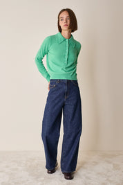 Wool and cashmere polo sweater with maxi collar
