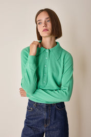 Wool and cashmere polo sweater with maxi collar