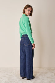 Wool and cashmere polo sweater with maxi collar
