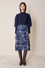 Maglia girocollo in lana e cashmere con maniche a sbuffo