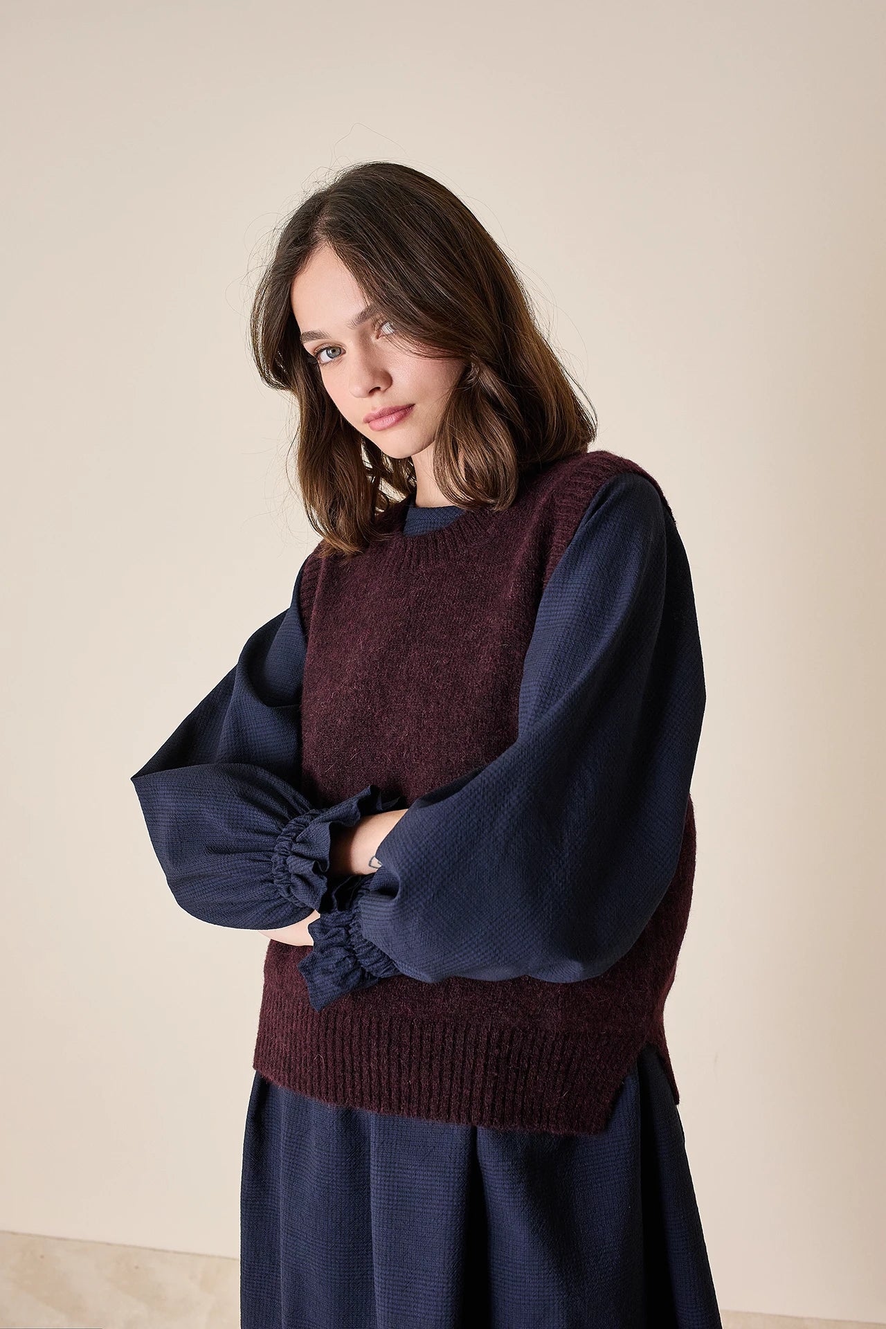 Brushed alpaca and merino vest 