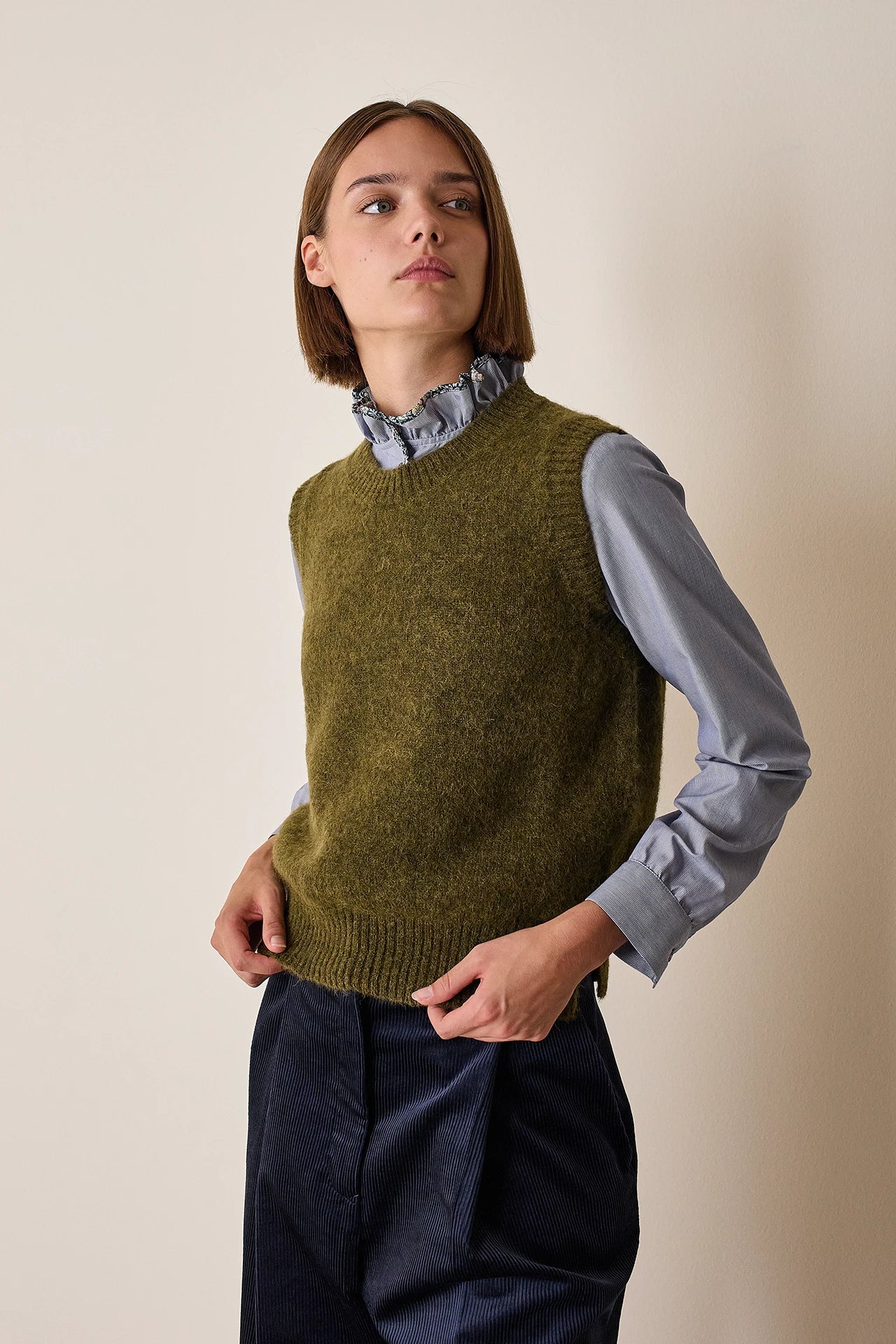 Brushed alpaca and merino vest 