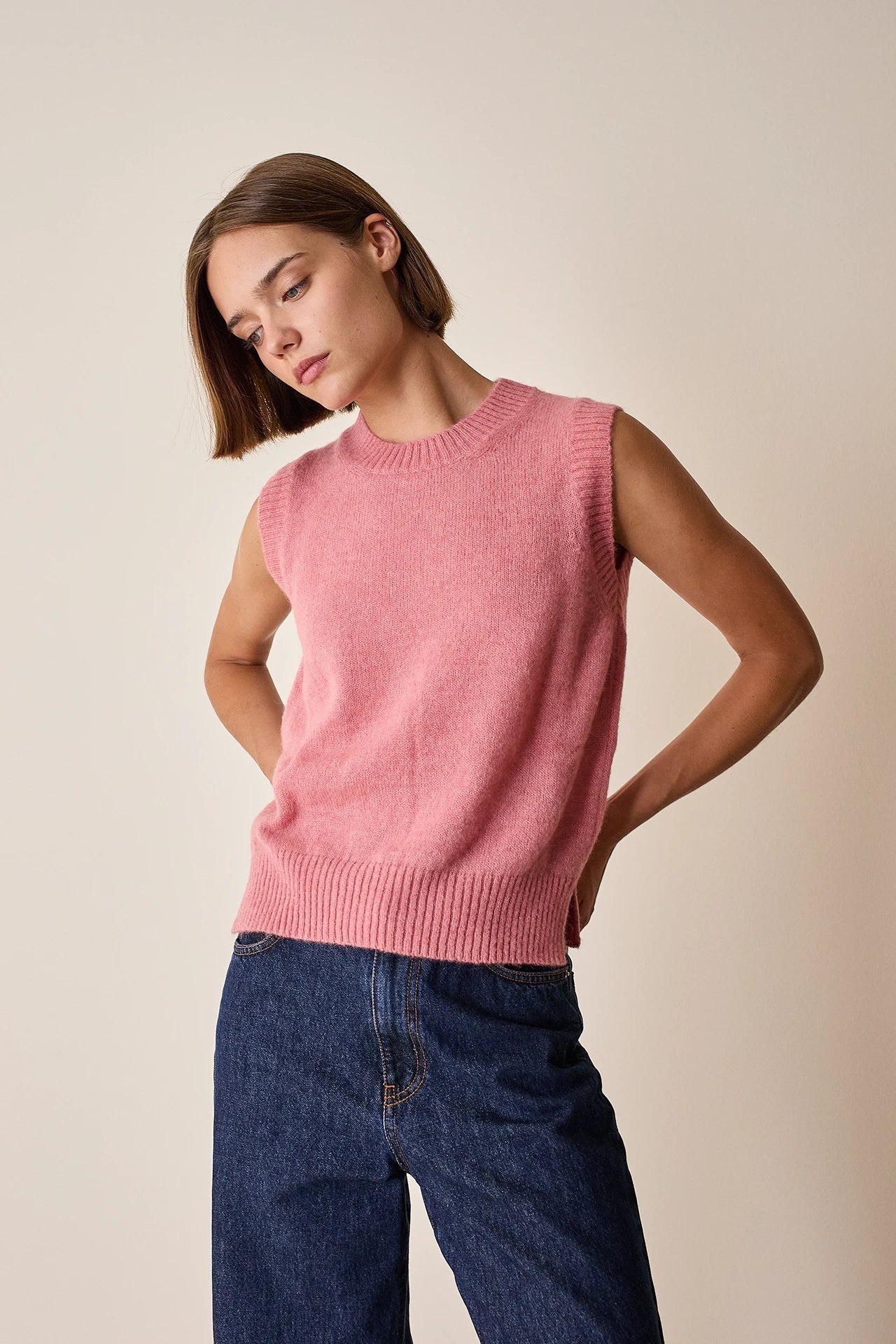 Brushed alpaca and merino vest 