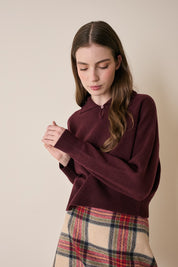 Polo in lana e cashmere con colletto smerlato