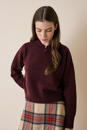 Polo in lana e cashmere con colletto smerlato