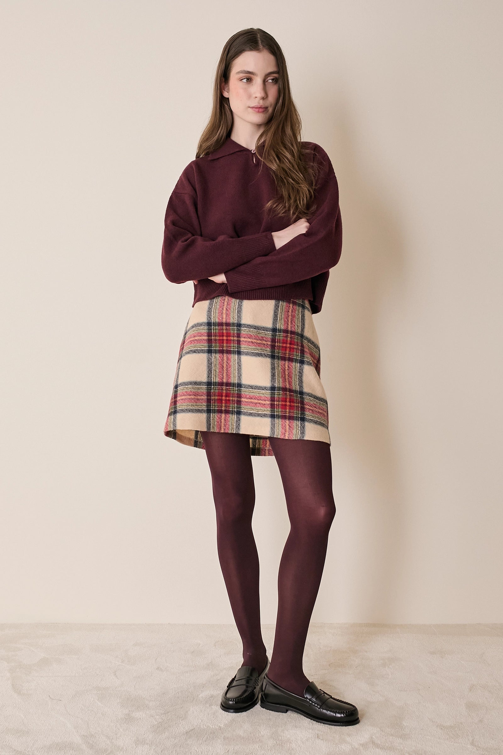 Polo in lana e cashmere con colletto smerlato