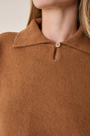 Polo in lana e cashmere con colletto smerlato