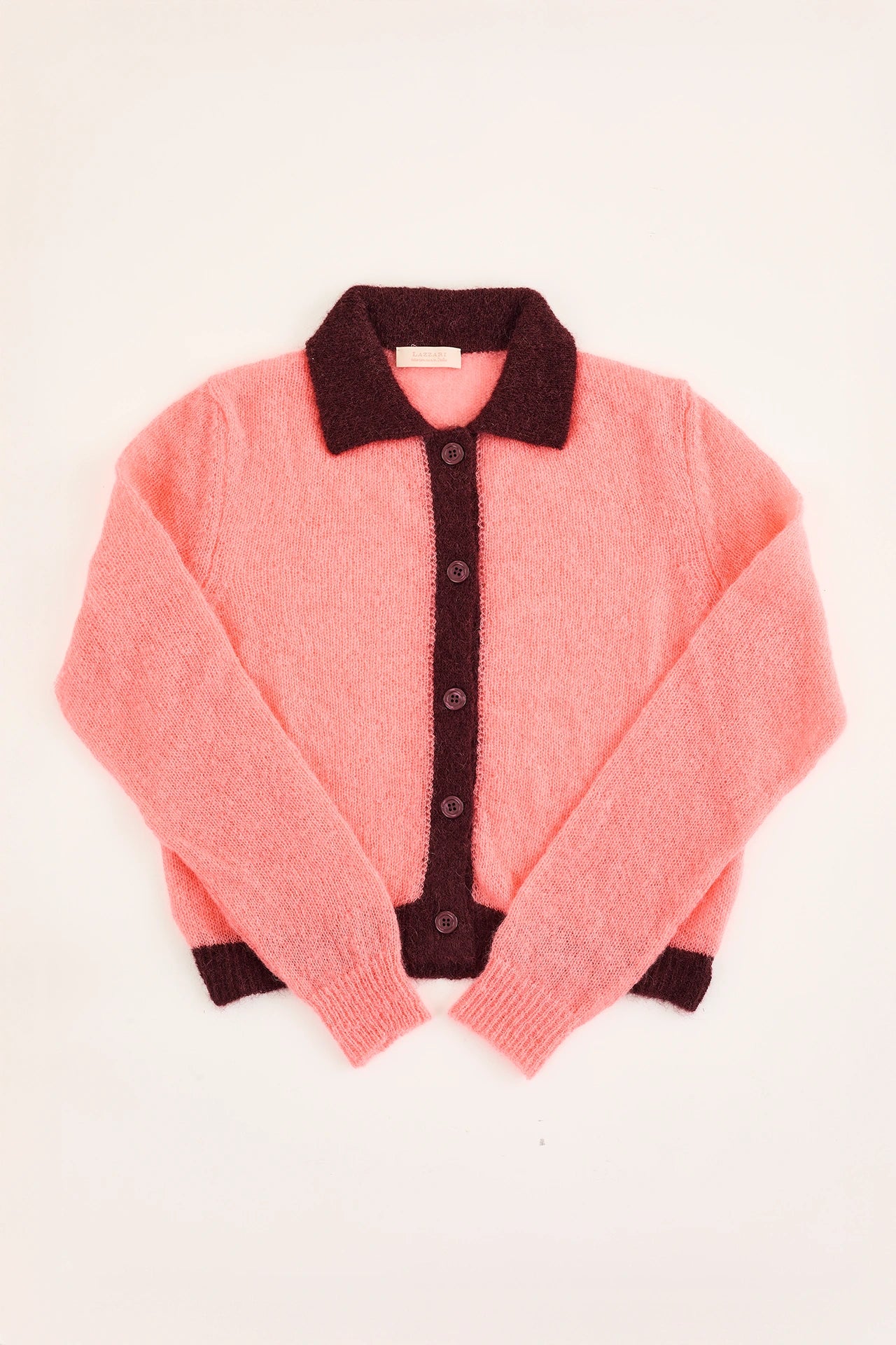 Cardigan in maglia di mohair con profili a contrasto