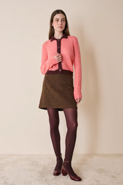 Mohair knit cardigan with contrasting trim