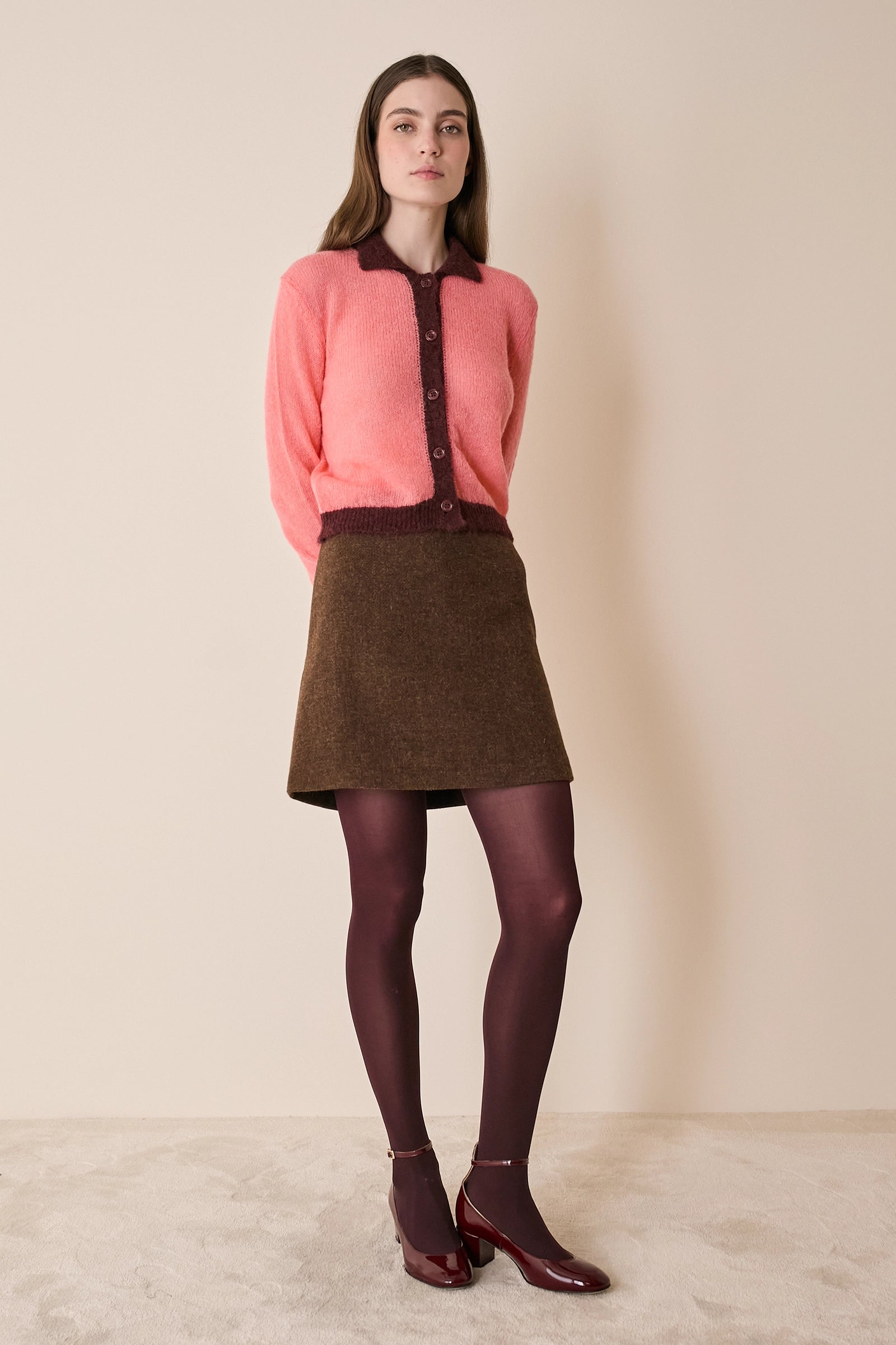 Mohair knit cardigan with contrasting trim