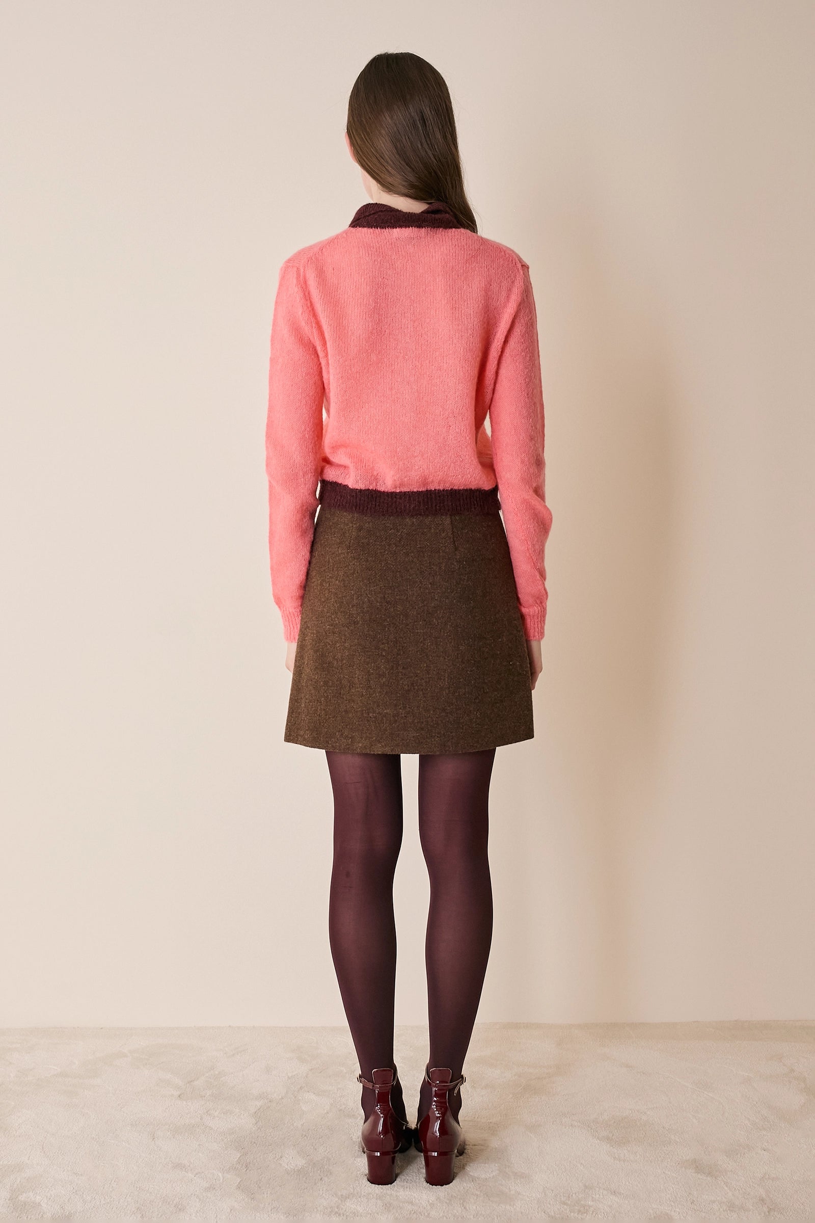 Mohair knit cardigan with contrasting trim