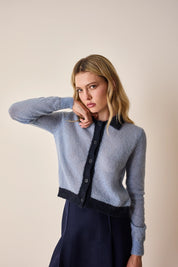 Cardigan in maglia di mohair con profili a contrasto