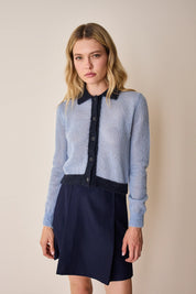 Cardigan in maglia di mohair con profili a contrasto