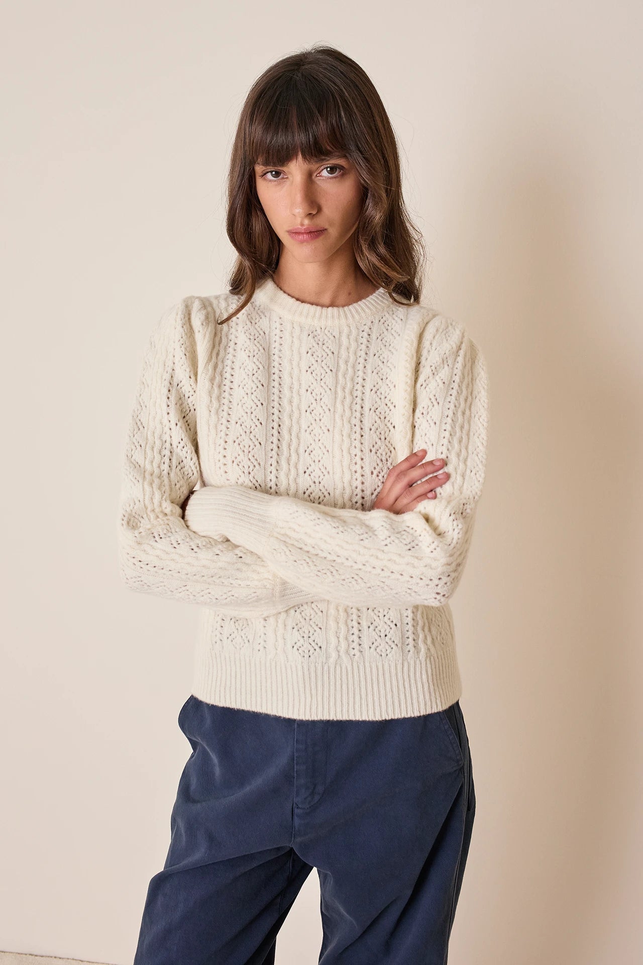 Crewneck openwork sweater