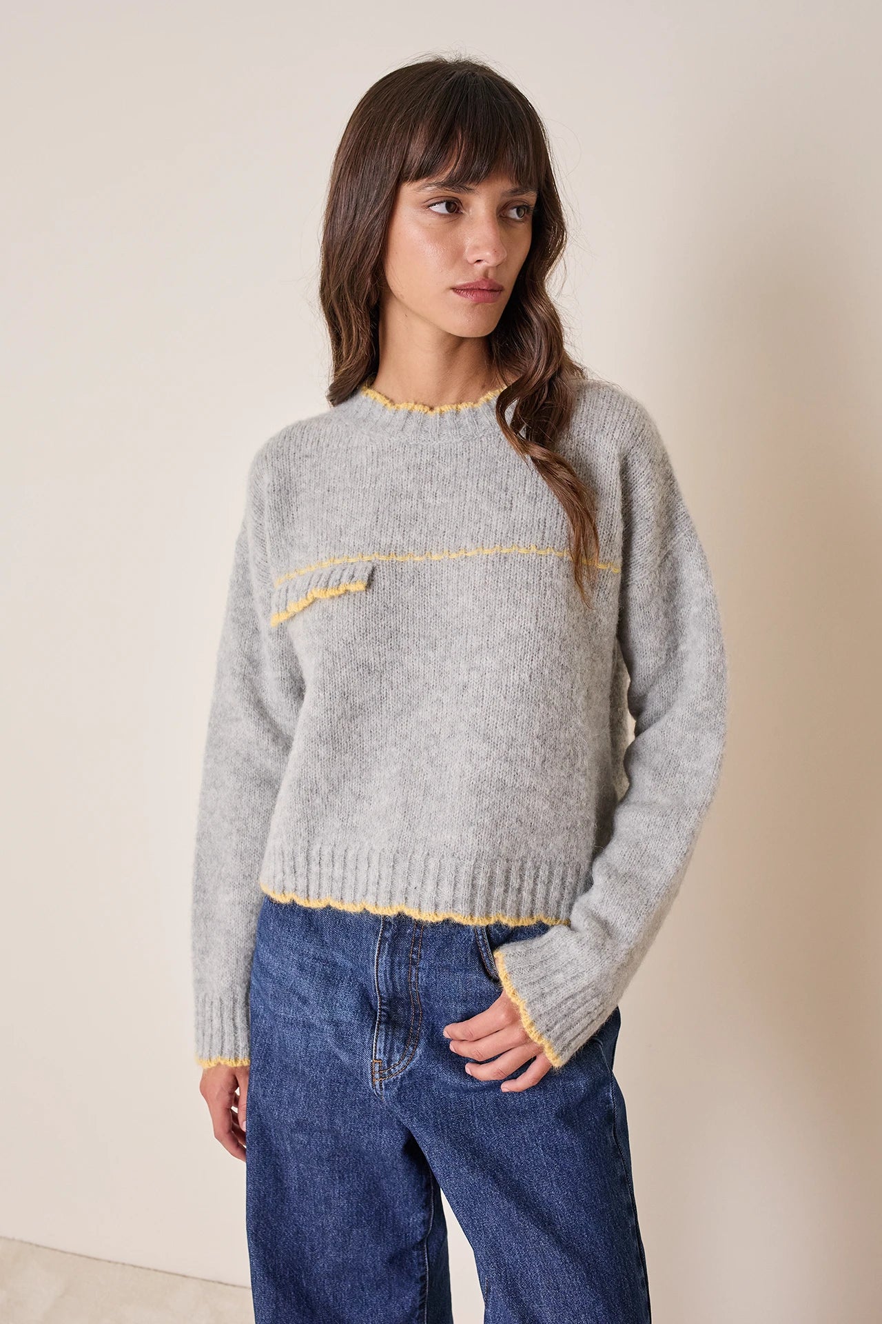 Scallop-edged alpaca sweater