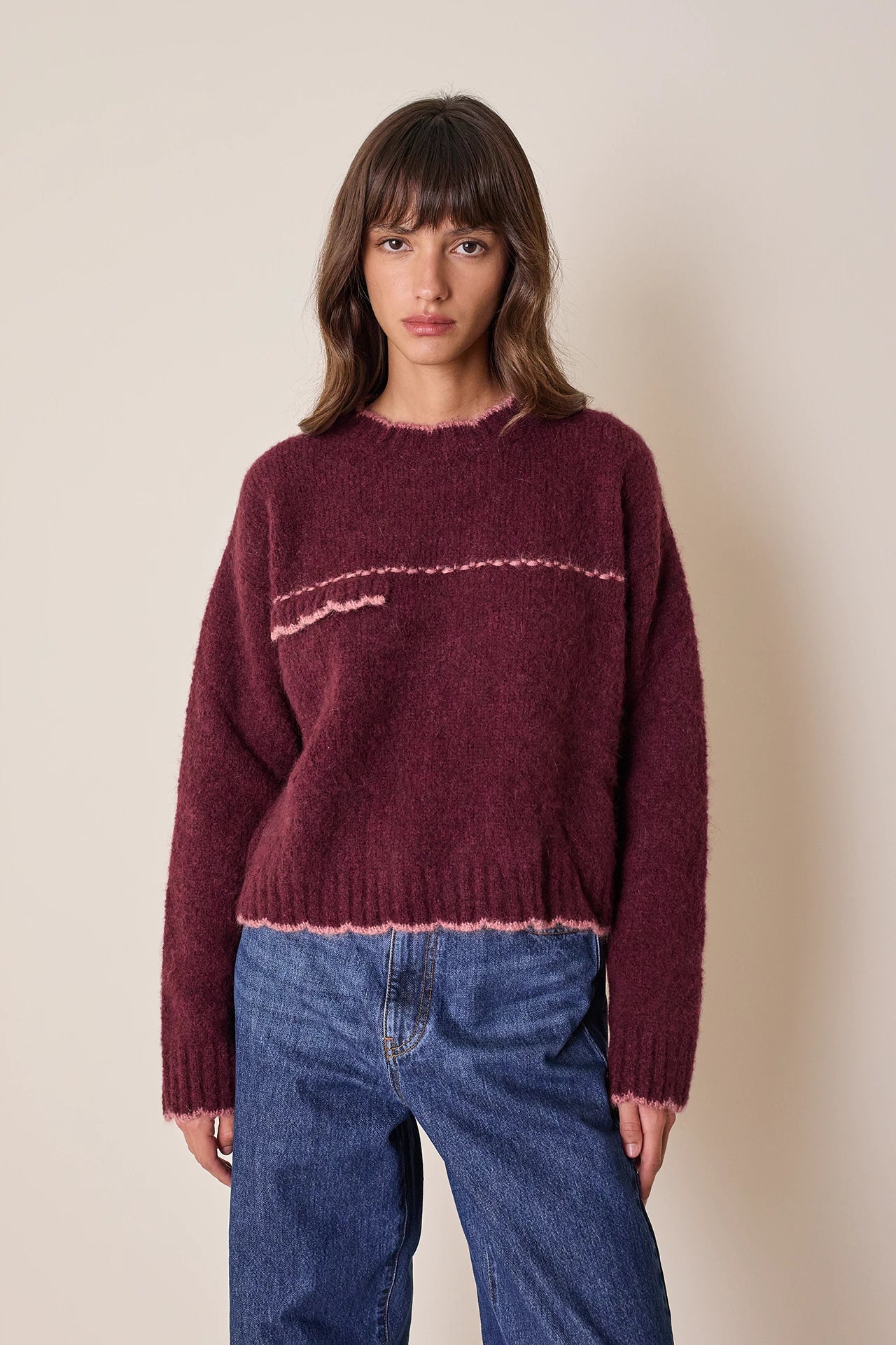 Scallop-edged alpaca sweater