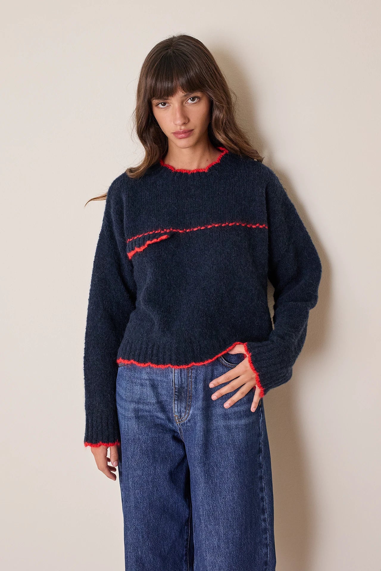 Scallop-edged alpaca sweater