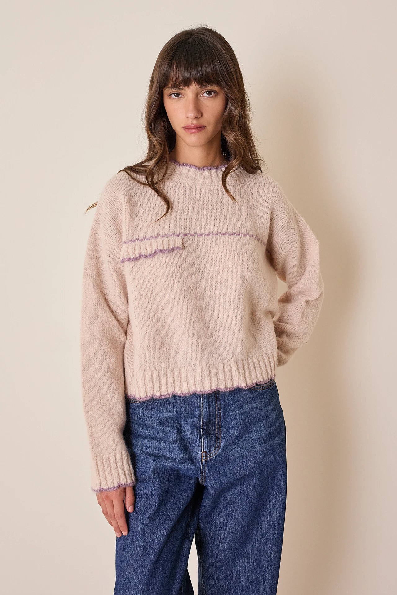Scallop-edged alpaca sweater