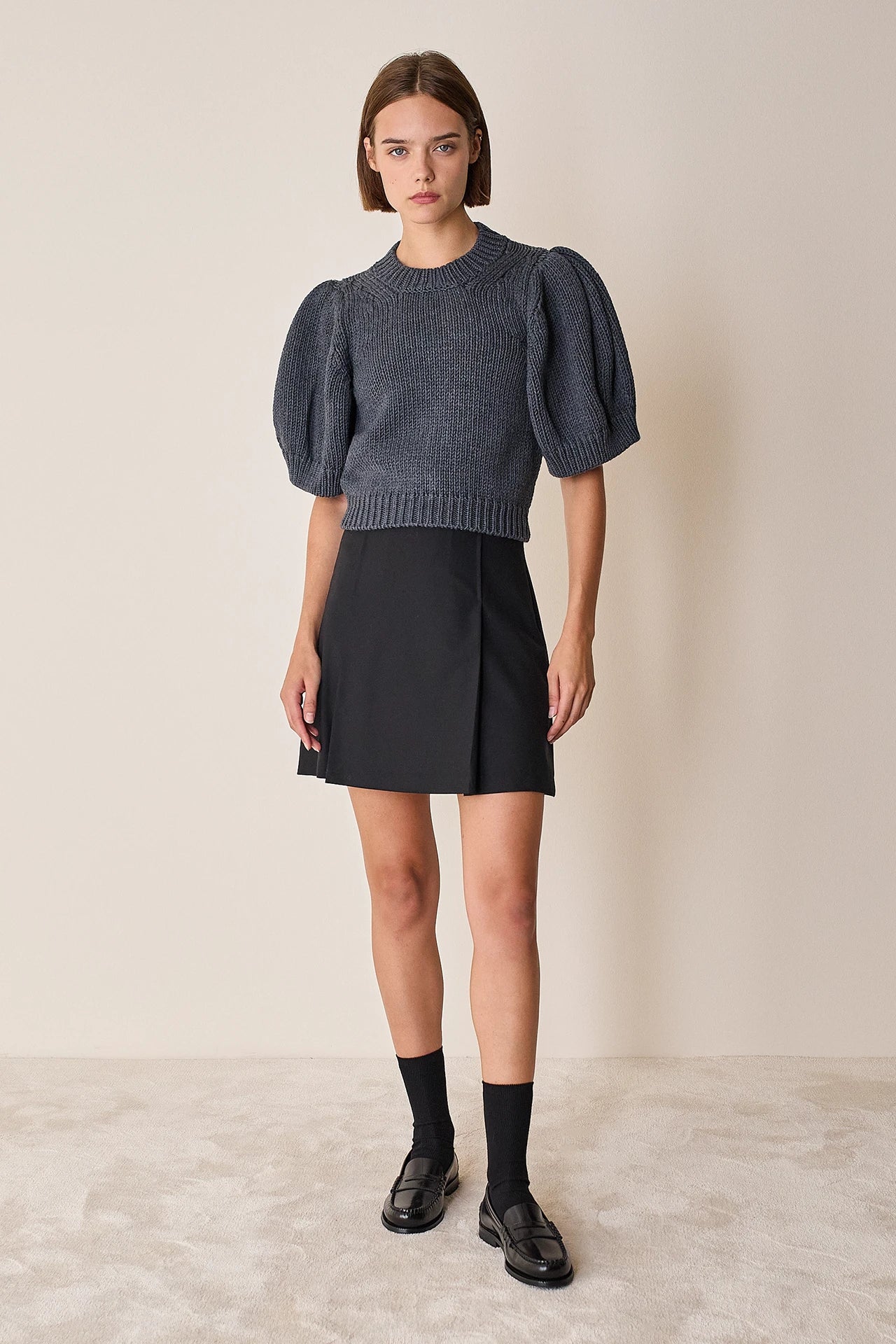 Maglia in lana merino con maniche a sbuffo