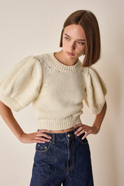 Maglia in lana merino con maniche a sbuffo