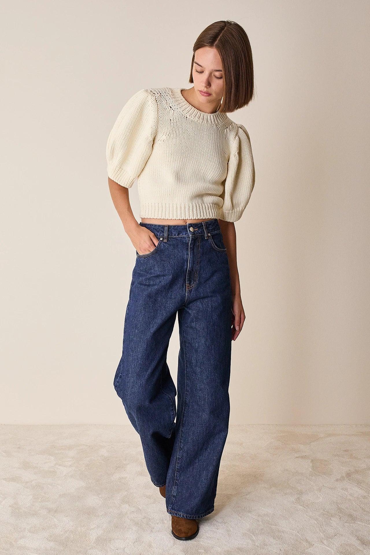 Maglia in lana merino con maniche a sbuffo