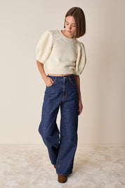 Maglia in lana merino con maniche a sbuffo