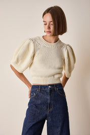 Maglia in lana merino con maniche a sbuffo