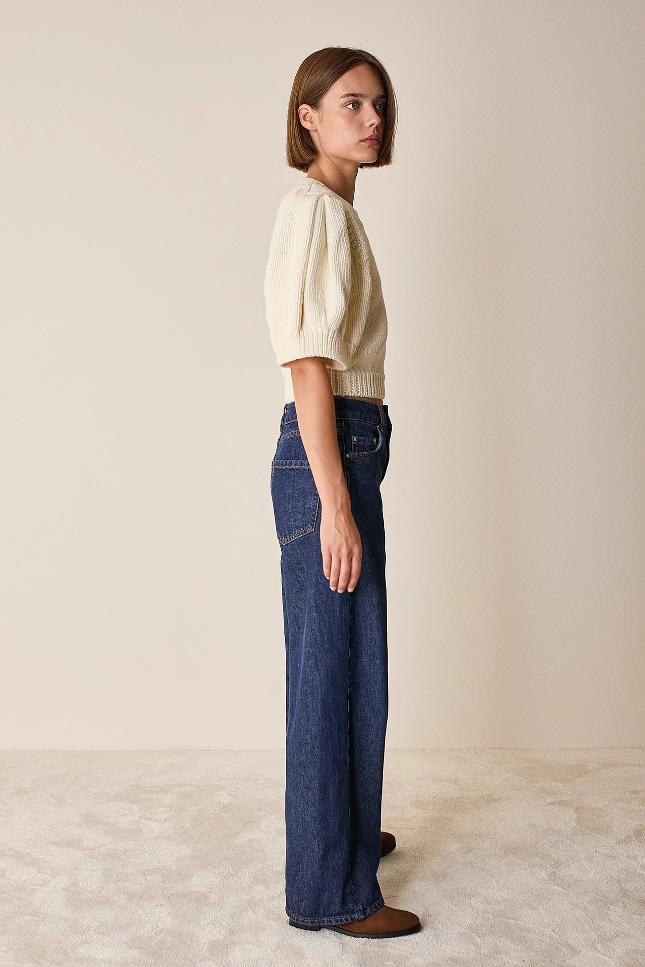 Maglia in lana merino con maniche a sbuffo