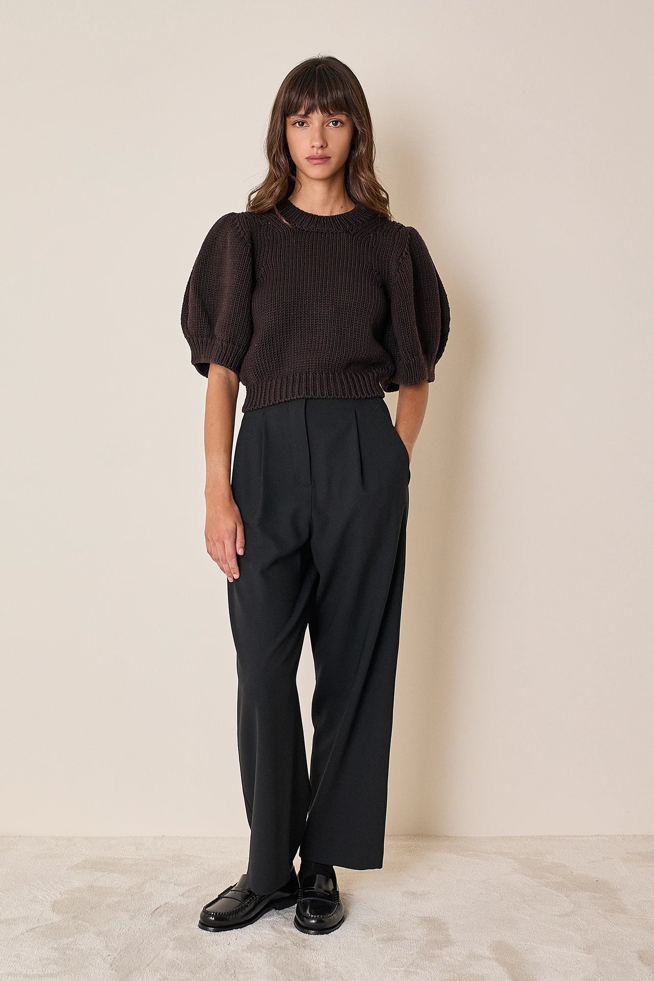 Maglia in lana merino con maniche a sbuffo