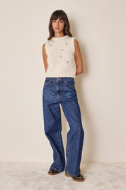 Gilet in mohair con fiori ricamati