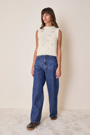 Gilet in mohair con fiori ricamati