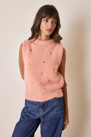 Gilet in mohair con fiori ricamati