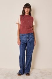 Gilet in mohair con fiori ricamati