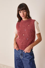 Gilet in mohair con fiori ricamati