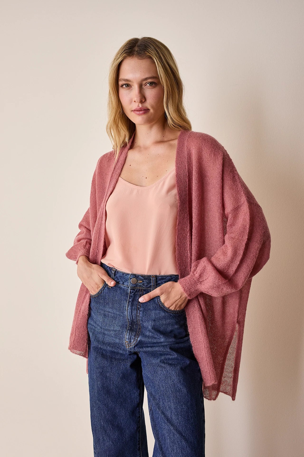 Mohair knit kimono cardigan