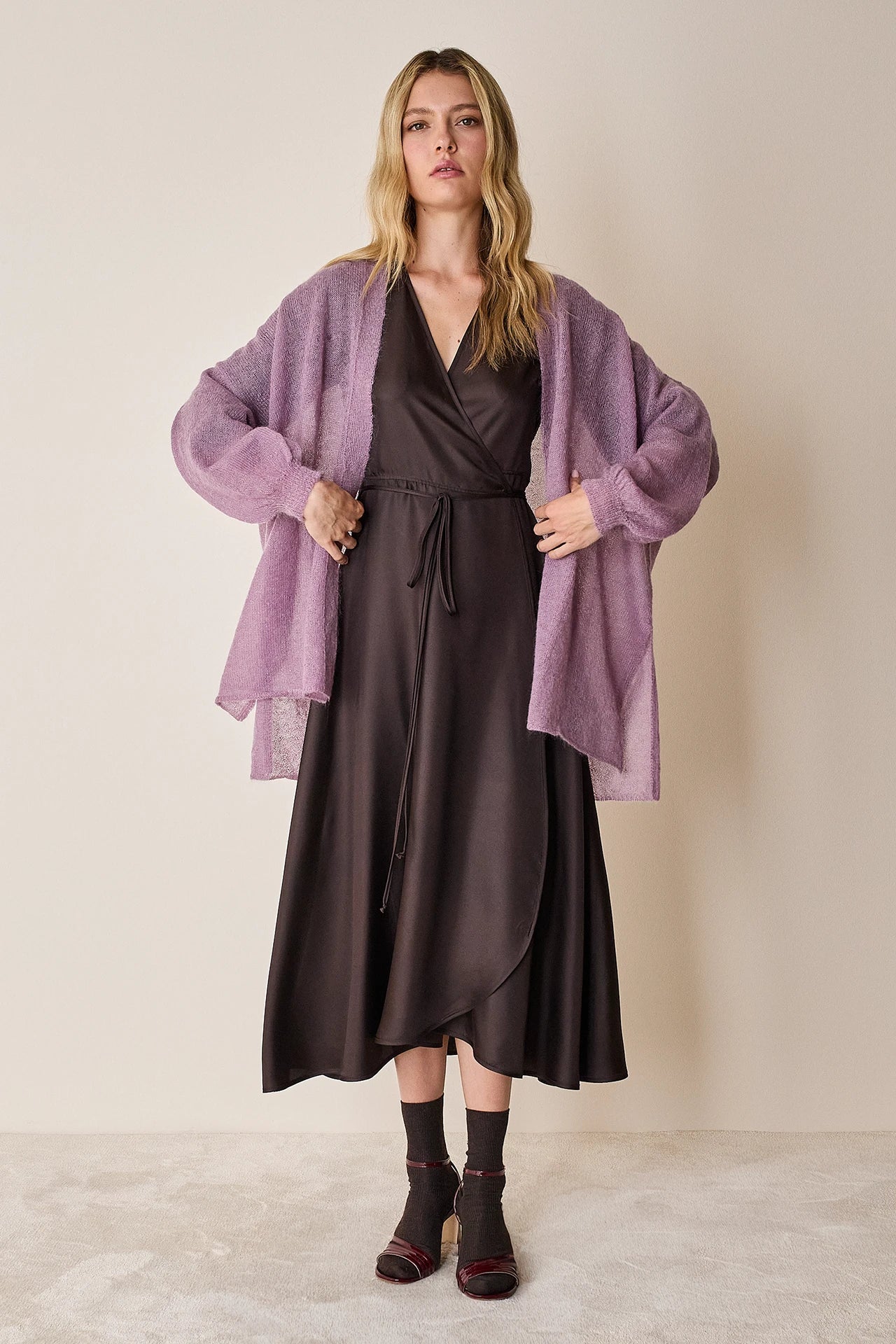 Mohair knit kimono cardigan