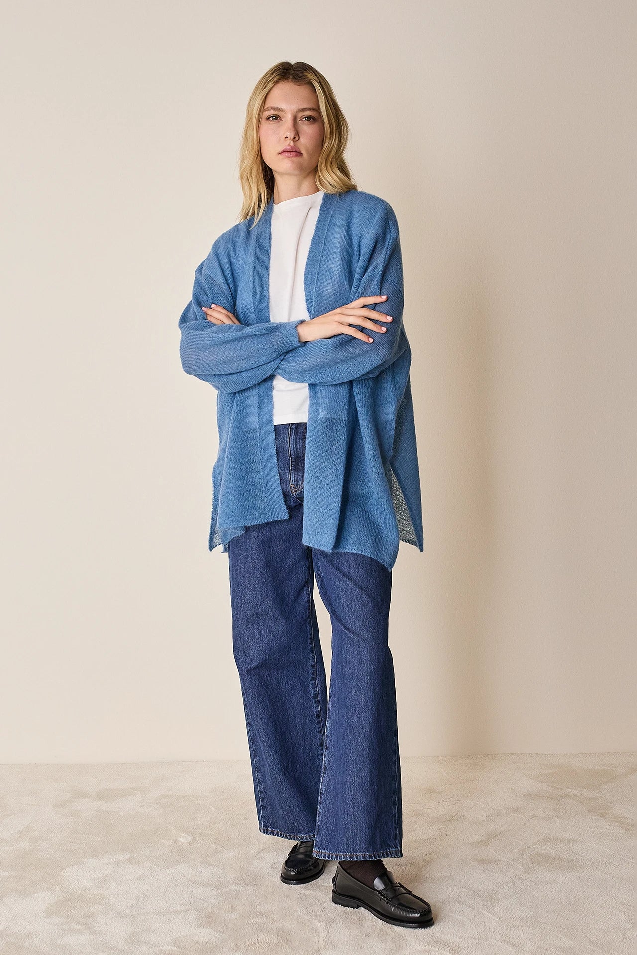 Mohair knit kimono cardigan