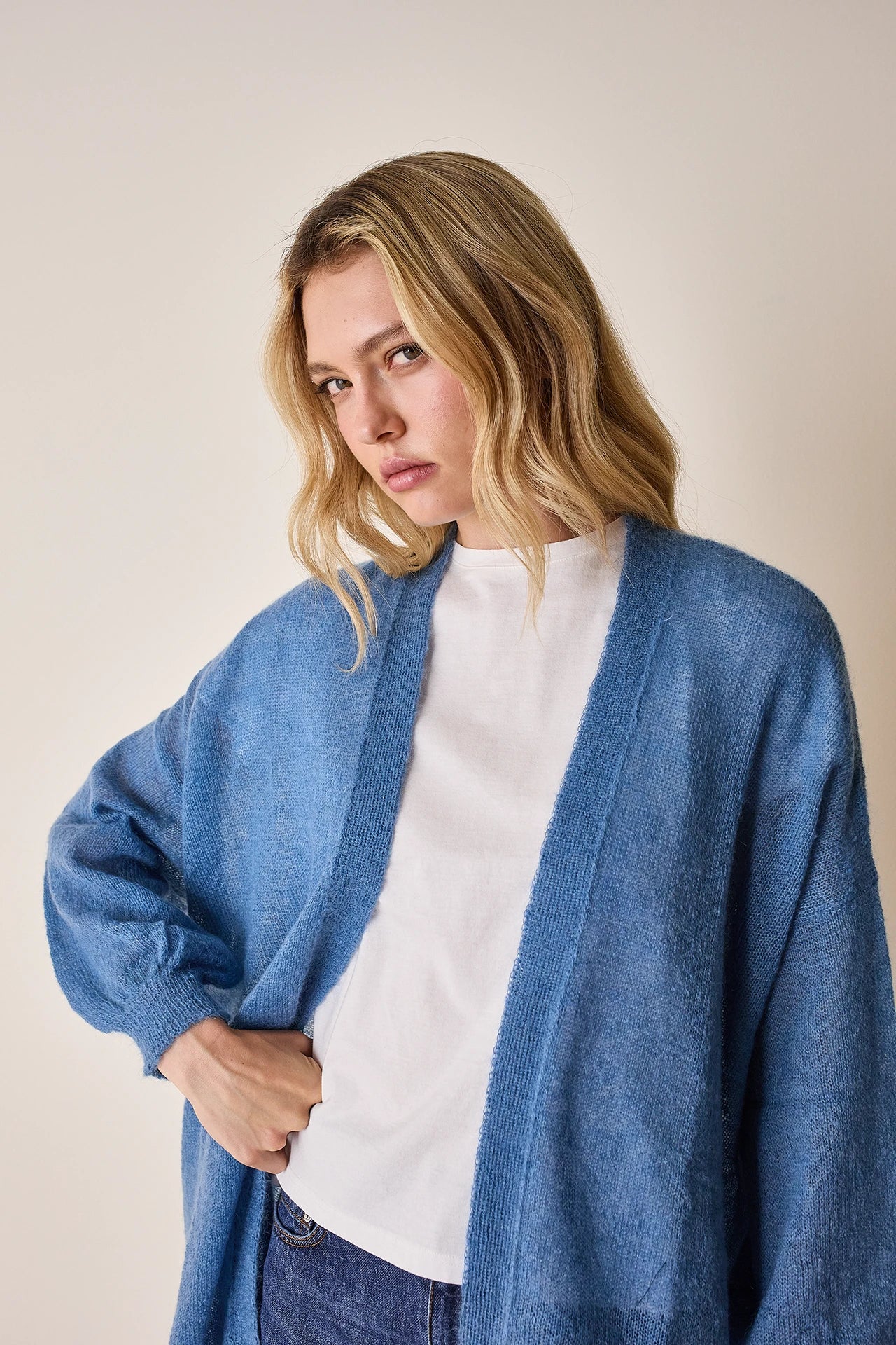 Cardigan kimono in maglia di mohair