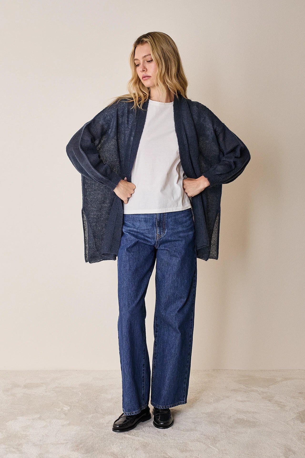 Mohair knit kimono cardigan