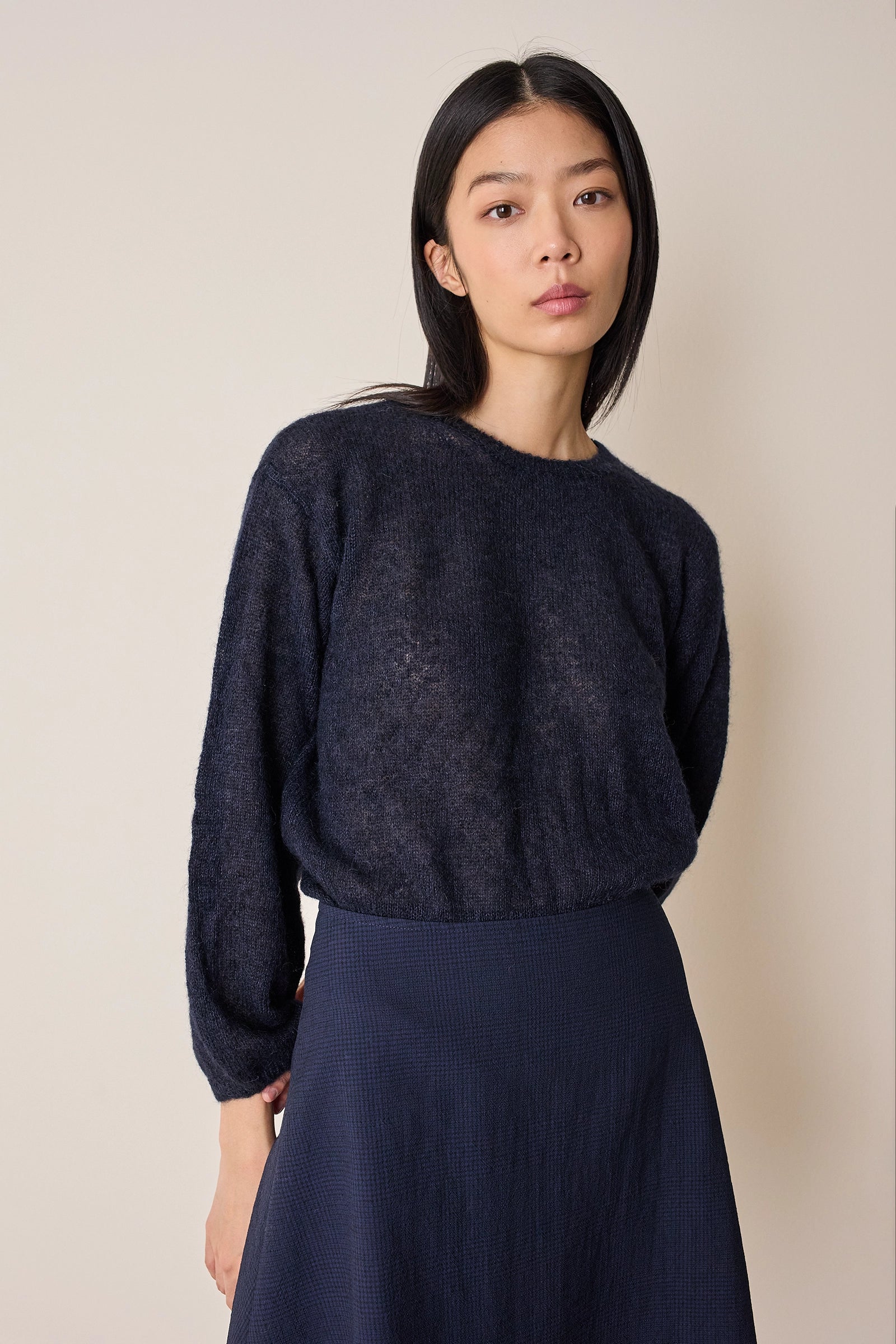 Maglia girocollo in mohair e baby alpaca